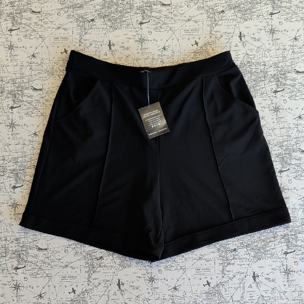NWT Boston Proper Beyond Travel 7" Cuffed Black High Waist Shorts Size 18